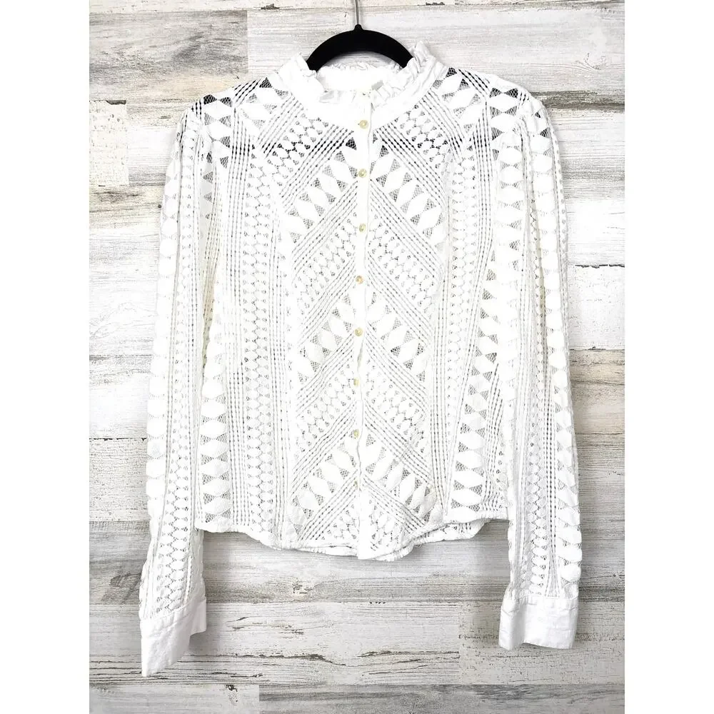 Anthropologie Meadow Rue Womens 14 White Lace Button Front Boho Blouse